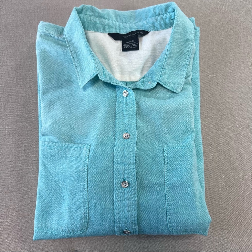 Calvin Klein Jeans Women’s XL Aqua Button-Up Shirt 100% Cotton Long Sleeve - Picture 14 of 14